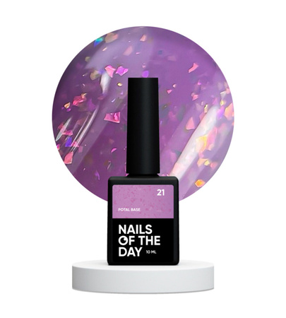 NAILSOFTHEDAY Potal Base 21 – różowo-fioletowa baza z holograficznymi płatkami, 10 ml