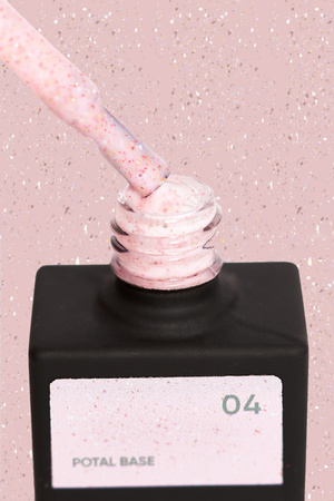 NAILSOFTHEDAY Potal Base 04 – różowa baza ze złotymi i różowymi holograficznymi płatkami, 10 ml